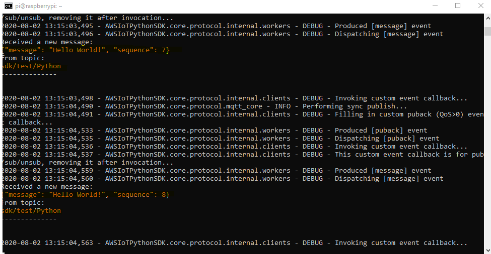 raspberry pi AWS python SDK