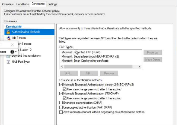 Network Policy settings WS2016