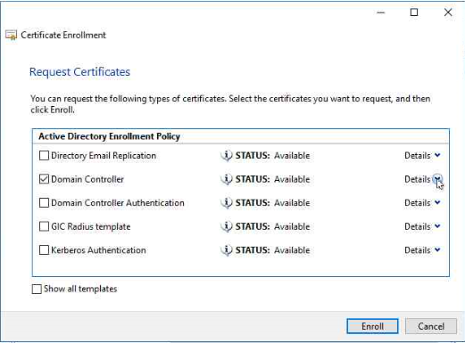 Issue certificate on WS2016